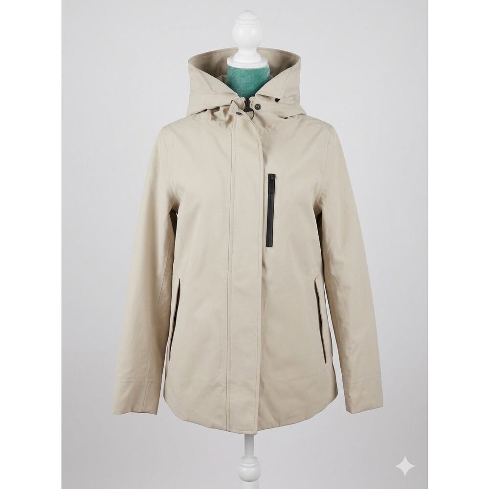 Barbour Tan Waterproof Breathable Raincoat Hooded Jacket Tartan Lining Size XS 4